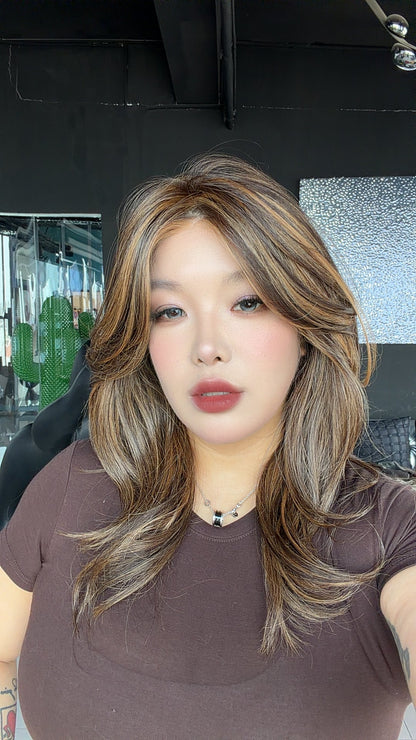 JBEXTENSION LOPEZ MONO Full Monofilament Handmade Full Lace Full Hand Tied Wig 18 Inches Caramel Mono Lace Handmade Futura Fiber Wig with Anti-slip Silicone Strips Glueless Wig LOPEZ MONO - CARAMEL【BENDY EAR TABS】