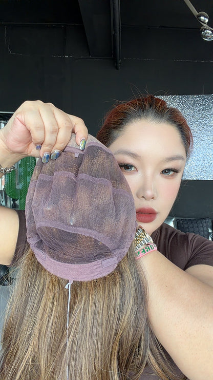 JBEXTENSION LOPEZ MONO Full Monofilament Handmade Full Lace Full Hand Tied Wig 18 Inches Caramel Mono Lace Handmade Futura Fiber Wig with Anti-slip Silicone Strips Glueless Wig LOPEZ MONO - CARAMEL【BENDY EAR TABS】
