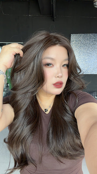 [PRE-ORDER] JBEXTENSION DIVA MONO Full Monofilament Handmade Full Lace Full Hand Tied Wig 24 Inches Long Curly Dark Brown Mono Lace Handmade Futura Fiber Wig with Anti-slip Silicone Strips Glueless Wig DIVA MONO - DARK BROWN【BENDY EAR TABS】