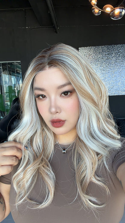 JBEXTENSION 22 Inches Mix Blonde Curly Pre-Cut 13X6 Free Part Snowflake Lace Frontlace Glueless Wig CLAIRE PRO - MIX BLONDE【BENDY EAR TABS】