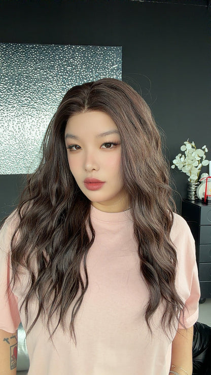 JBEXTENSION BELUCCI MONO Monofilament Handmade Wig 6X5 Full Monofilament Hand Tied Top Wig 24 Inches Wave Reddish Brown Mono Lace Wig Glueless Wig BELUCCI MONO - REDDISH BROWN【BENDY EAR TABS】