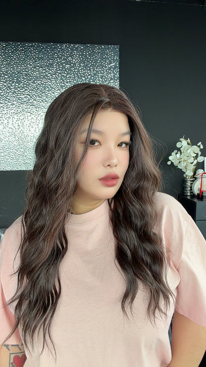 JBEXTENSION BELUCCI MONO Monofilament Handmade Wig 6X5 Full Monofilament Hand Tied Top Wig 24 Inches Wave Reddish Brown Mono Lace Wig Glueless Wig BELUCCI MONO - REDDISH BROWN【BENDY EAR TABS】