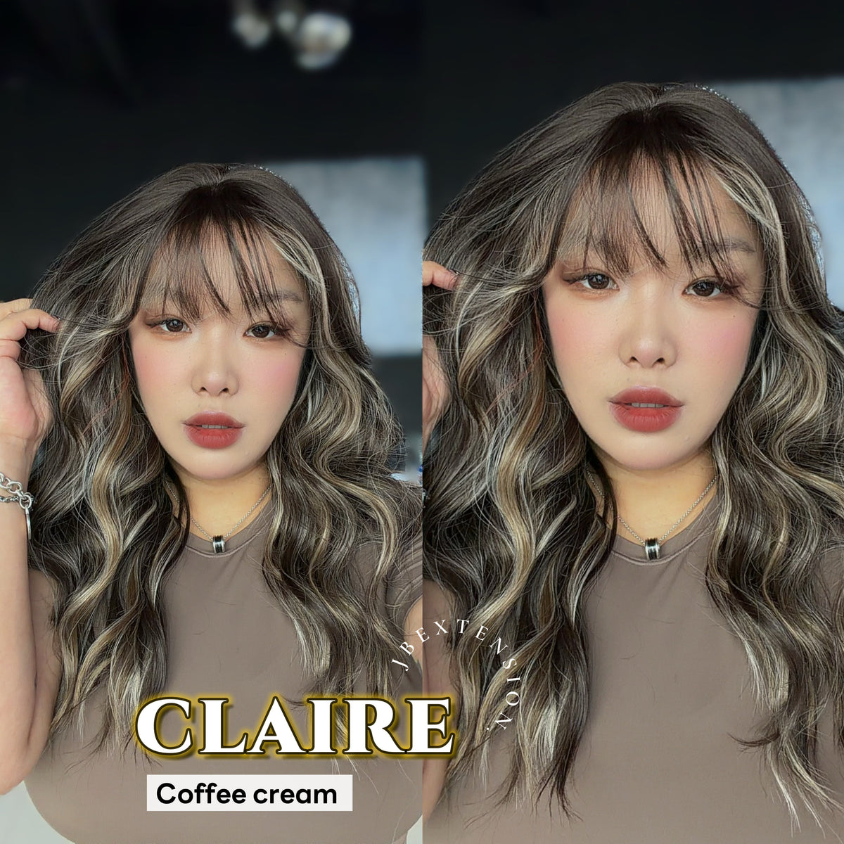 JBEXTENSION 22 Inches Scalpiana Coffee Cream 3.5X4 Hard Silky Top Natural Scalp Effect Women Wig with Bangs CLAIRE SILKY TOP - COFFEE CREAM