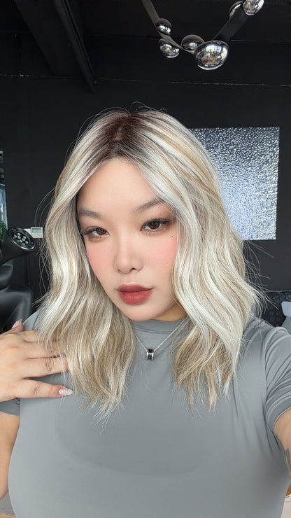 JBEXTENSION KIM MONO Full Monofilament Handmade Full Lace Full Hand Tied Wig 17 Inches Mix Blonde Mono Lace Handmade Futura Fiber Wig with Anti-slip Silicone Strips Glueless Wig KIM MONO - MIX BLONDE【BENDY EAR TABS】