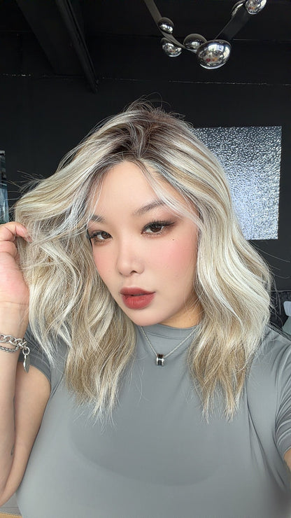 JBEXTENSION KIM MONO Full Monofilament Handmade Full Lace Full Hand Tied Wig 17 Inches Mix Blonde Mono Lace Handmade Futura Fiber Wig with Anti-slip Silicone Strips Glueless Wig KIM MONO - MIX BLONDE【BENDY EAR TABS】