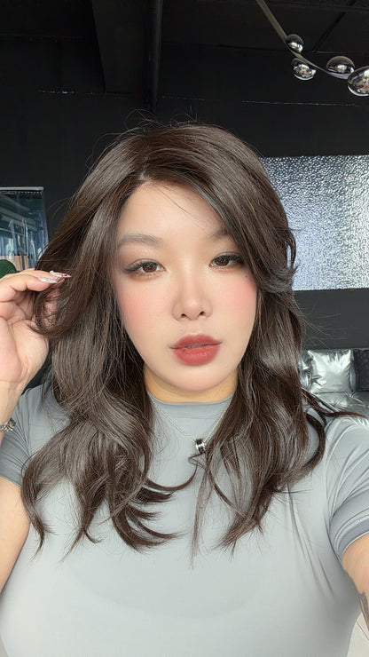 JBEXTENSION ROXY MONO Full Monofilament Handmade Full Lace Full Hand Tied Wig 19 Inches Dark Brown Mono Lace Handmade Futura Fiber Wig with Anti-slip Silicone Strips Glueless Wig ROXY MONO - DARK BROWN【BENDY EAR TABS】