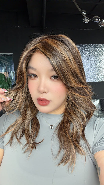 JBEXTENSION ROXY MONO Full Monofilament Handmade Full Lace Full Hand Tied Wig 19 Inches Caramel Mono Lace Handmade Futura Fiber Wig with Anti-slip Silicone Strips Glueless Wig ROXY MONO - CARAMEL【BENDY EAR TABS】