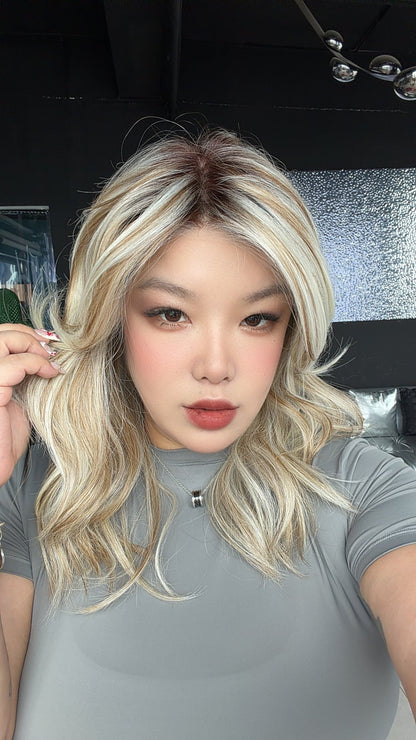 JBEXTENSION ROXY MONO Full Monofilament Handmade Full Lace Full Hand Tied Wig 19 Inches Mix Blonde Mono Lace Handmade Futura Fiber Wig with Anti-slip Silicone Strips Glueless Wig ROXY MONO - MIX BLONDE【BENDY EAR TABS】