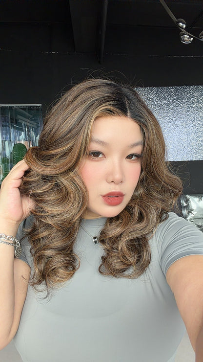 JBEXTENSION MACY MONO Monofilament Handmade Wig 6X5 Full Monofilament Hand Tied Top Wig 18 Inches Curly Ombre Brown Mono Lace Wig with Anti-slip Silicone Strips Glueless Wig MACY MONO【BENDY EAR TABS】