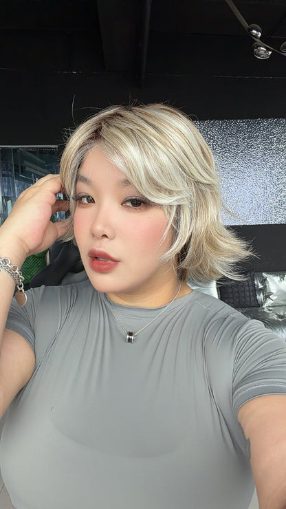 JBEXTENSION ZOE MONO Monofilament Handmade Wig 6X5 Full Monofilament Hand Tied Top Wig 11 Inches Mix Blonde Mono Lace Wig with Anti-slip Silicone Strips Glueless Wig ZOE MONO - MIX BLONDE【BENDY EAR TABS】