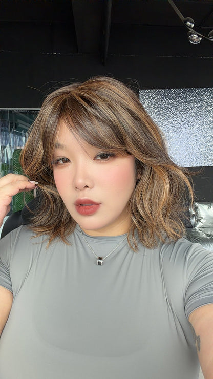 JBEXTENSION MEGAN MONO Full Monofilament Handmade Full Lace Full Hand Tied Wig 13 Inches Caramel Mono Lace Handmade Futura Fiber Wig with Anti-slip Silicone Strips Glueless Wig MEGAN MONO - CARAMEL【BENDY EAR TABS】