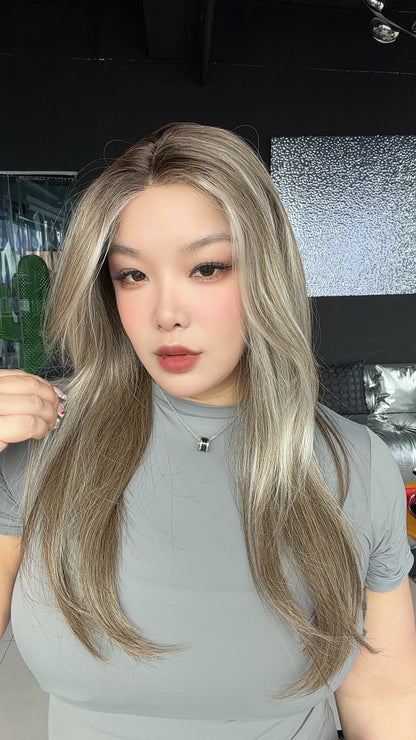 JBEXTENSION 22 Inches Champagne Marble Pre-Cut Arc Snowflake Lace Frontlace Glueless Wig KEL ARC - CHAMPAGNE MARBLE【BENDY EAR TABS】