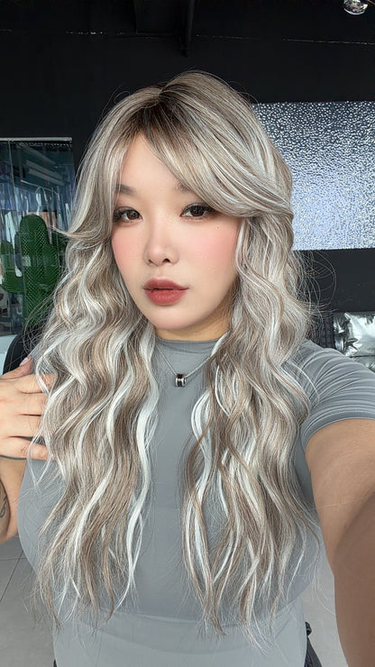 JBEXTENSION 25 Inches Wave Ash Blonde Wig with Bangs ZANA ASH BLONDE