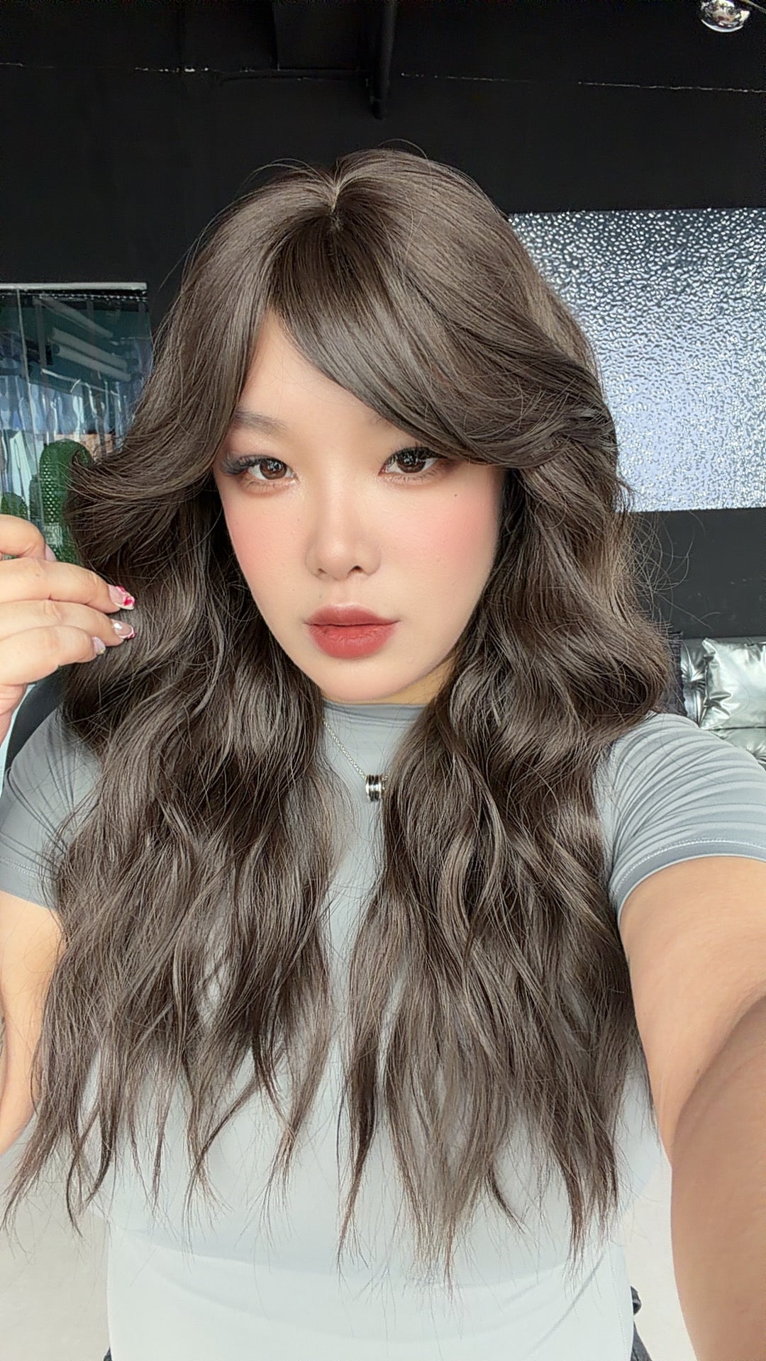 JBEXTENSION 25 Inches Wave Cold Brown Wig with Bangs ZANA COLD BROWN