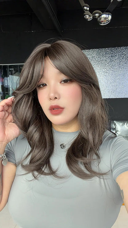 JBEXTENSION 20 Inches Curly Cold Brown Wig with Bangs BIANCA COLD BROWN