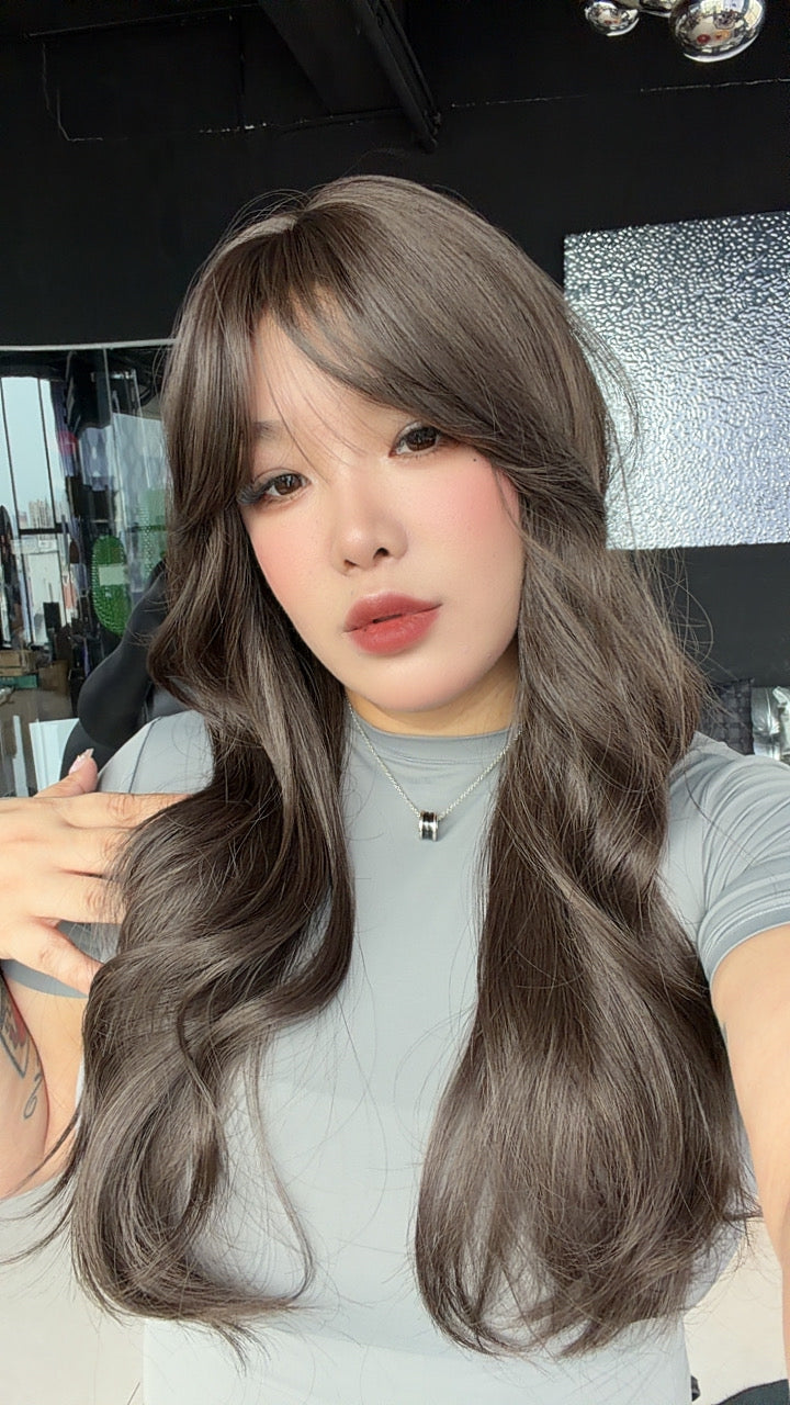 JBEXTENSION 24 Inches Curly Cold Brown Wig with Bangs ROSITA COLD BROWN
