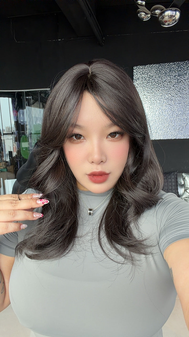 JBEXTENSION 20 Inches Curly Midnight Brown(Black/Brown) Wig with Bangs BIANCA MIDNIGHT BROWN