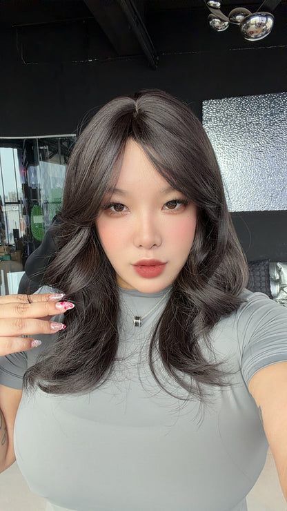 JBEXTENSION 20 Inches Curly Midnight Brown(Black/Brown) Wig with Bangs BIANCA MIDNIGHT BROWN