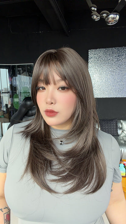 JBEXTENSION 21 Inches Natural Style Cold Brown Wig with Bangs LUCIA COLD BROWN
