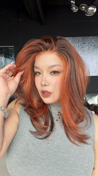 JBEXTENSION 20 Inches Chocolate Orange Pre-Cut 13X6 Free Part Snowflake Lace Frontlace Glueless Wig KAILEY PRO - CHOCOLATE ORANGE【BENDY EAR TABS】