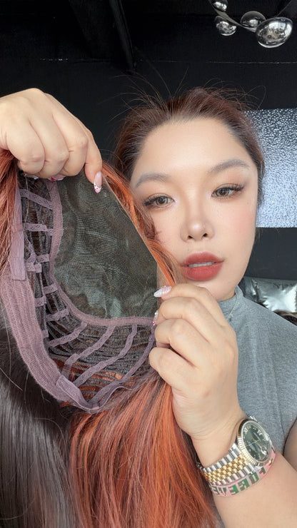 JBEXTENSION 20 Inches Chocolate Orange Pre-Cut 13X6 Free Part Snowflake Lace Frontlace Glueless Wig KAILEY PRO - CHOCOLATE ORANGE【BENDY EAR TABS】