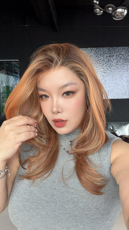 [PRE-ORDER] JBEXTENSION 20 Inches Peach Copper Pre-Cut 13X6 Free Part Snowflake Lace Frontlace Glueless Wig KAILEY PRO - PEACH COPPER【BENDY EAR TABS】