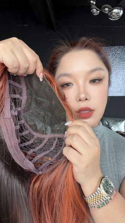 [PRE-ORDER] JBEXTENSION 20 Inches Peach Copper Pre-Cut 13X6 Free Part Snowflake Lace Frontlace Glueless Wig KAILEY PRO - PEACH COPPER【BENDY EAR TABS】