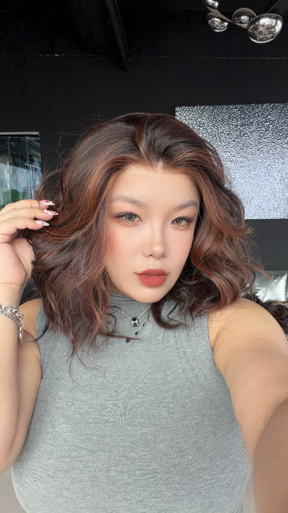 JBEXTENSION 16 Inches Water Chestnut Brown Pre-Cut 13X6 Free Part Snowflake Lace Frontlace Glueless Wig MONICA PRO - WATER CHESTNUT BROWN【BENDY EAR TABS】