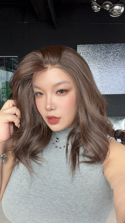JBEXTENSION 18 Inches Brown Curly Pre-Cut 13X6 Free Part Snowflake Lace Frontlace Glueless Wig DEBBIE PRO - BROWN【BENDY EAR TABS】