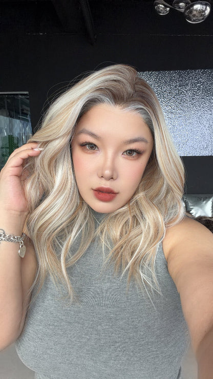 JBEXTENSION 18 Inches Mix Blonde Curly Pre-Cut 13X6 Free Part Snowflake Lace Frontlace Glueless Wig DEBBIE PRO - MIX BLONDE【BENDY EAR TABS】