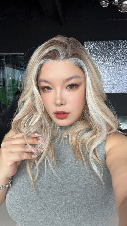 JBEXTENSION 18 Inches Mix Blonde Curly Pre-Cut 13X6 Free Part Snowflake Lace Frontlace Glueless Wig DEBBIE PRO - MIX BLONDE【BENDY EAR TABS】