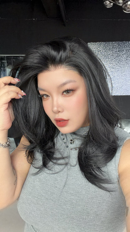 JBEXTENSION 20 Inches Jet Black Pre-Cut 13X6 Free Part Snowflake Lace Frontlace Glueless Wig MABEL PRO - JET BLACK【BENDY EAR TABS】