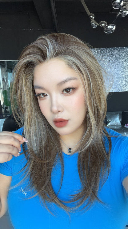 JBEXTENSION CARLY MONO Full Monofilament Wig 22 Inches Hazelnut Full Mono Lace Glueless with Anti-slip Silicone Strips Wig CARLY MONO - HAZELNUT【BENDY EAR TABS】