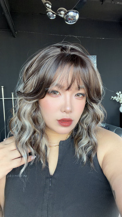 JBEXTENSION 14 Inches Scalpiana Wave Coffee Cream 3.5X4 Hard Silky Top Natural Scalp Effect Wig with Bangs OSSIE SHORT - COFFEE CREAM