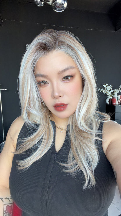 JBEXTENSION 20 Inches Mix Blonde Pre-Cut 13X6 Free Part Snowflake Lace Frontlace Glueless Wig KAILEY PRO - MIX BLONDE【BENDY EAR TABS】