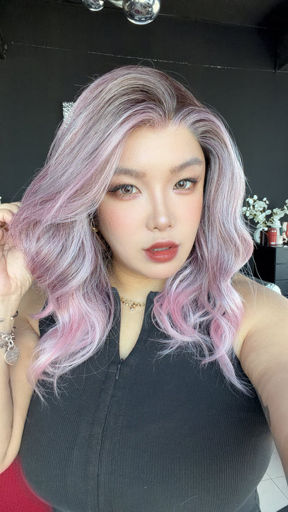 JBEXTENSION 18 Inches Sakura Pink Pre-Cut 13X6 Free Part Snowflake Lace Frontlace Glueless Wig TERESA PRO - SAKURA PINK【BENDY EAR TABS】