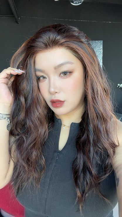 JBEXTENSION 24 Inches Long Wave Water Chestnut Brown Pre-Cut 13X6 Free Part Snowflake Lace Frontlace Glueless Wig FRANCY PRO - WATER CHESTNUT BROWN【BENDY EAR TABS】