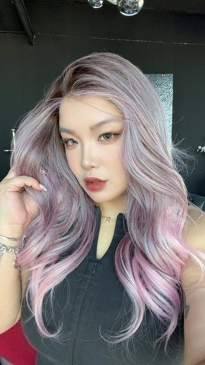 JBEXTENSION 23 Inches Sakura Pink Pre-Cut 13X6 Free Part Snowflake Lace Frontlace Glueless Wig KARA PRO - SAKURA PINK【BENDY EAR TABS】