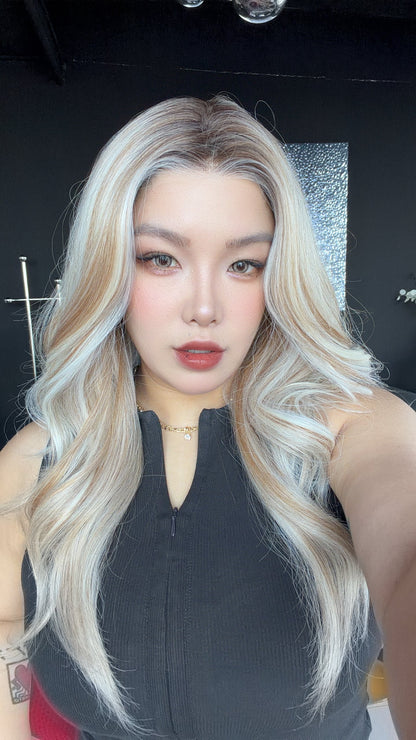 JBEXTENSION 23 Inches Mix Blonde Pre-Cut 13X6 Free Part Snowflake Lace Frontlace Glueless Wig KARA PRO - MIX BLONDE【BENDY EAR TABS】