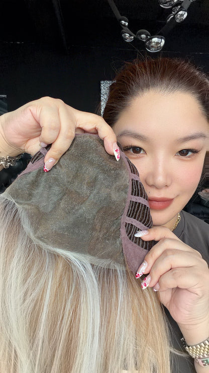 JBEXTENSION 14 Inches Mix Blonde Pre-Cut 13X6 Free Part Snowflake Lace Frontlace Bob Cut Glueless Wig GIOIA PRO - MIX BLONDE【BENDY EAR TABS】