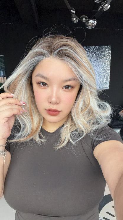 JBEXTENSION 16 Inches Mix Blonde Pre-Cut 13X6 Free Part Snowflake Lace Frontlace Glueless Wig MONICA PRO - MIX BLONDE【BENDY EAR TABS】