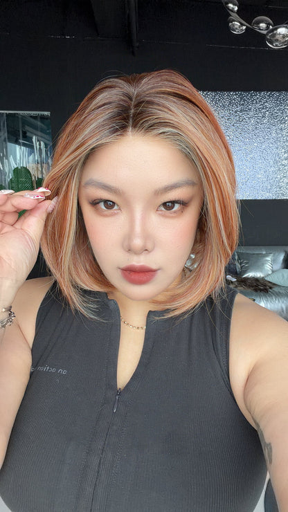 JBEXTENSION 12 Inches Bob Cut Sunset Blush Pre-Cut Arc Snowflake Lace Frontlace Glueless Wig KHLOE ARC - SUNSET BLUSH【BENDY EAR TABS】