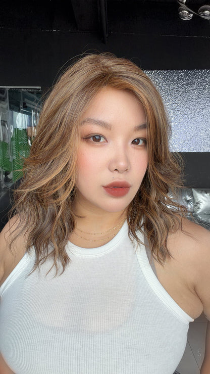 JBEXTENSION 17 Inches Wave Caramel Pre-Cut Side Part Snowflake Lace Frontlace Glueless Wig MARTINA CARAMEL【BENDY EAR TABS】