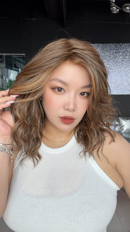 JBEXTENSION 17 Inches Wave Caramel Pre-Cut Side Part Snowflake Lace Frontlace Glueless Wig MARTINA CARAMEL【BENDY EAR TABS】