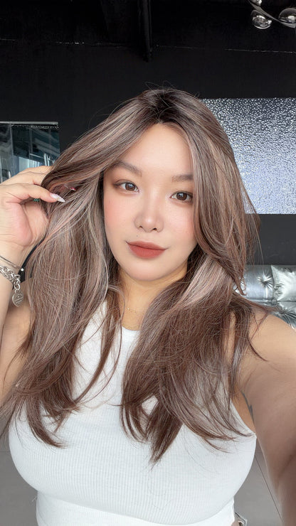 [PRE-ORDER] JBEXTENSION 21 Inches Straight Mushroom Brown Pre-Cut Arc Snowflake Lace Frontlace Glueless Wig AMBER MUSHROOM BROWN【BENDY EAR TABS】