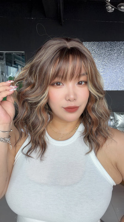 JBEXTENSION 14 Inches Scalpiana Wave Tiramisu 3.5X4 Hard Silky Top Natural Scalp Effect Wig with Bangs OSSIE SHORT - TIRAMISU