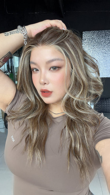 JBEXTENSION 21 Inches Hazelnut Curly Pre-Cut 13X6 Free Part Snowflake Lace Frontlace Glueless Wig GIORGINA PRO - HAZELNUT【BENDY EAR TABS】