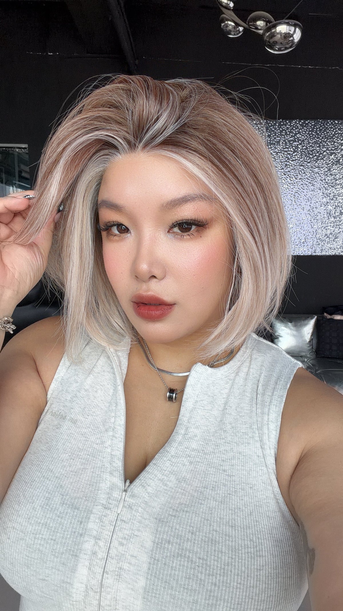 JBEXTENSION 12 Inches Bob Cut Ash Blonde Pre-Cut Arc Snowflake Lace Frontlace Glueless Wig KHLOE ARC - ASH BLONDE【BENDY EAR TABS】