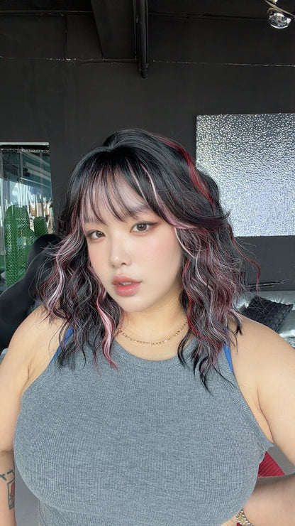 JBEXTENSION 14 Inches Scalpiana Wave Raspberry 3.5X4 Hard Silky Top Natural Scalp Effect Wig with Bangs OSSIE SHORT - RASPBERRY