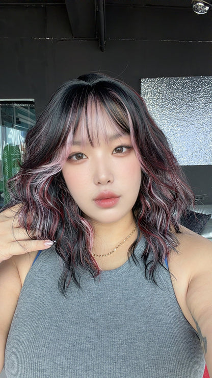 JBEXTENSION 14 Inches Scalpiana Wave Raspberry 3.5X4 Hard Silky Top Natural Scalp Effect Wig with Bangs OSSIE SHORT - RASPBERRY